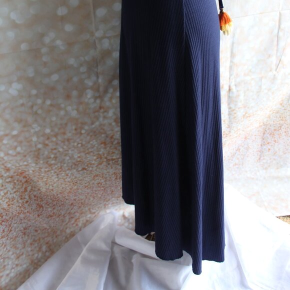 Lynne's Navy Ribbed Maxi W/ Hi-Low Hemline Dress Lace-Up Back Juniors Size L - Picture 8 of 12